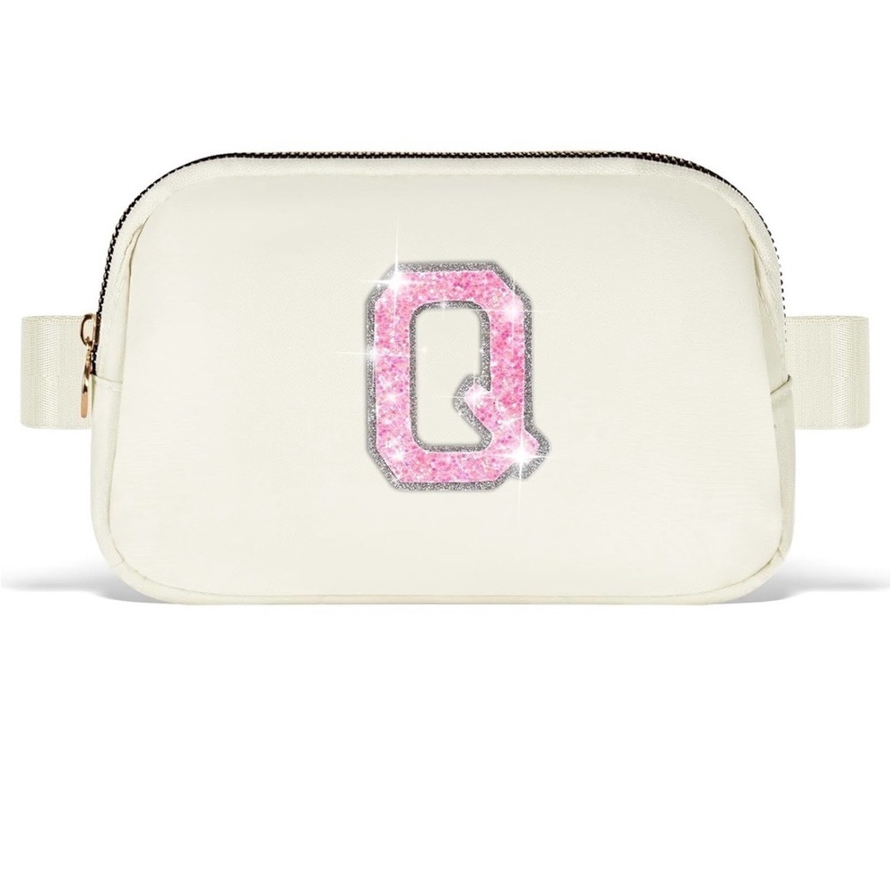 Uygafly Cream Belt Bag - Waterproof Nylon, Adjustable Strap, Letter Q initial